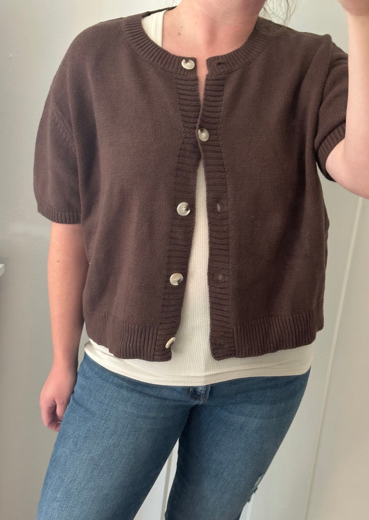 Opal Short Sleeve Cardigan (brown)